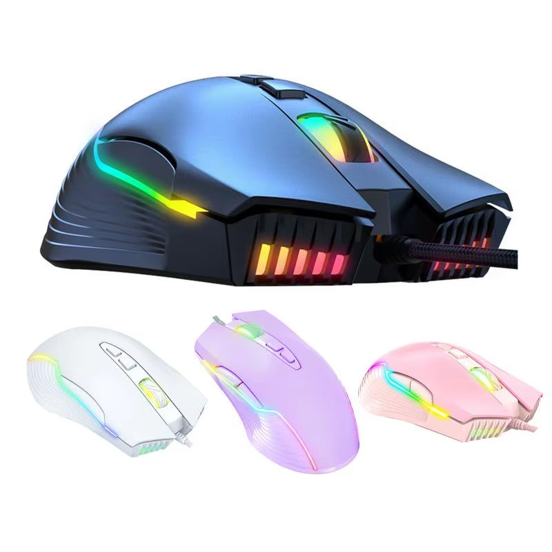 CW905 2.4Ghz Wired Mechanical Mouses 7 Programming Buttons Adjustable Colorful RGB Mouses USB Light up Game Mouses