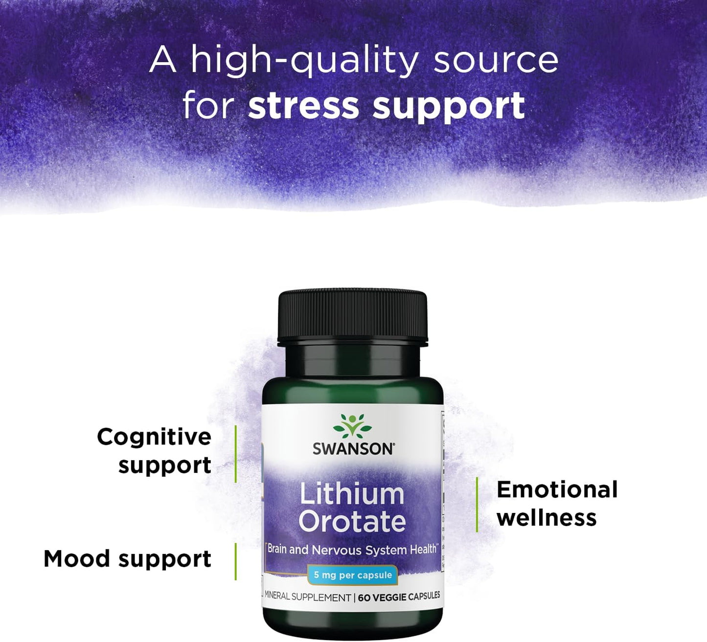 Lithium Orotate Antioxidant Mood Emotional Wellness Behavior Memory Support Supplement 5 Mg 60 Veggie Capsules (Elemental Lithium)