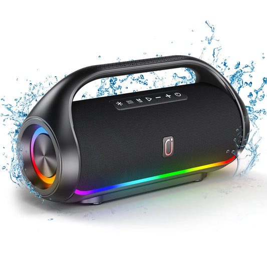 Waterproof Bluetooth Speaker, Portable Speaker with RGB Light Show, Outdoor Speaker for Pool Beach Party