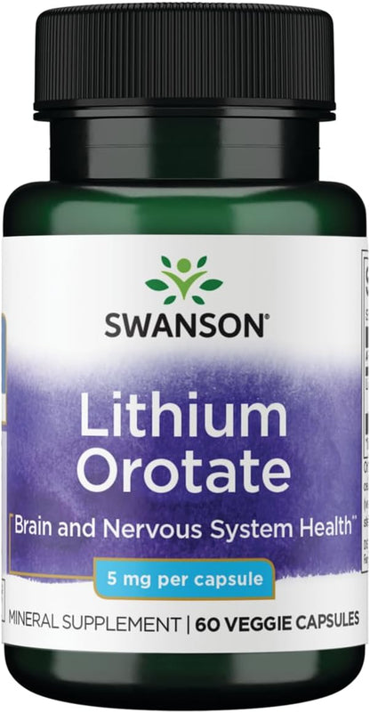 Lithium Orotate Antioxidant Mood Emotional Wellness Behavior Memory Support Supplement 5 Mg 60 Veggie Capsules (Elemental Lithium)