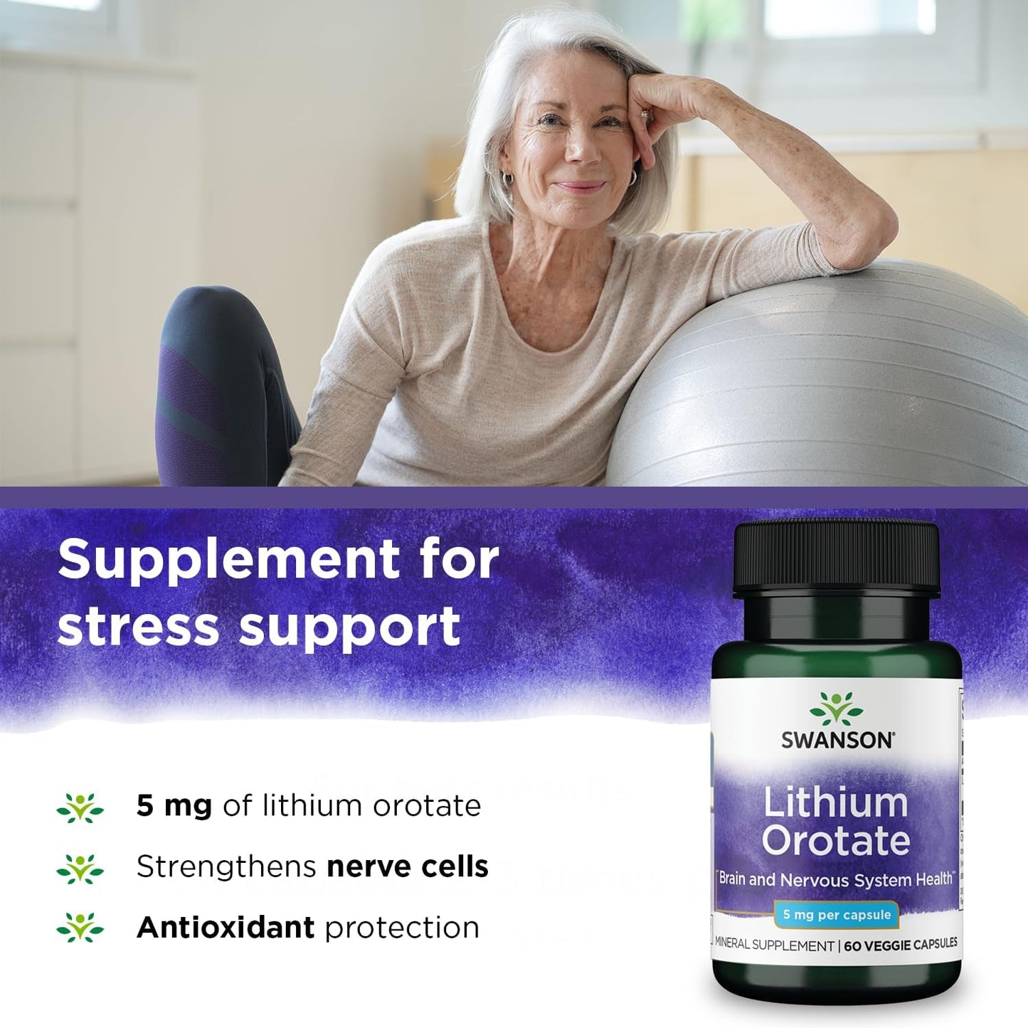 Lithium Orotate Antioxidant Mood Emotional Wellness Behavior Memory Support Supplement 5 Mg 60 Veggie Capsules (Elemental Lithium)