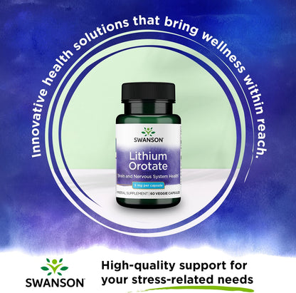 Lithium Orotate Antioxidant Mood Emotional Wellness Behavior Memory Support Supplement 5 Mg 60 Veggie Capsules (Elemental Lithium)