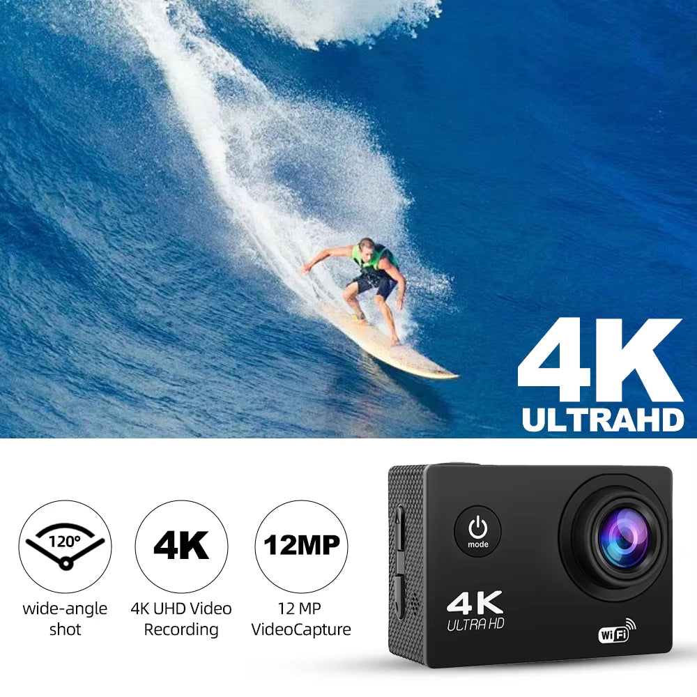 4K Action Camera Wifi 2.0" Screen 1080P/30FPS Waterproof Camera Helmet Video Recording Camera Sports Cameras Outdoor Mini Cam