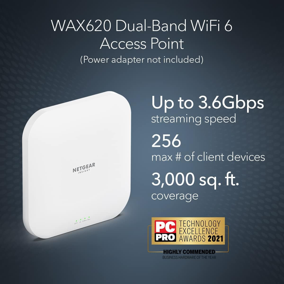 Cloud Managed Wireless Access Point (WAX620) - Wifi 6 Dual-Band AX3600 Speed | up to 256 Client Devices | 802.11Ax | Insight Remote Management | Poe+ Powered or AC Adapter (Not Included)